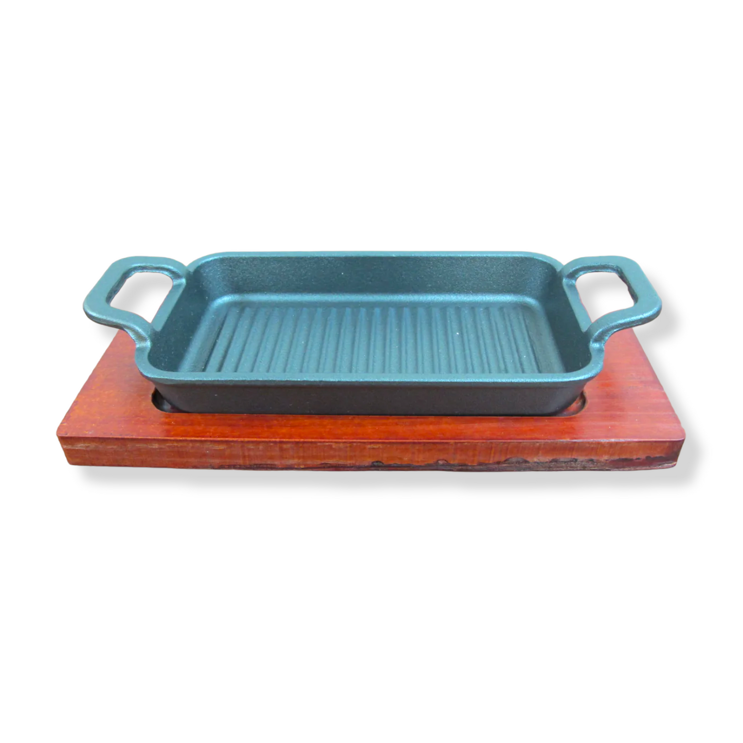 Large rectangular cast iron sizzling with wooden base - Lunaz Shop