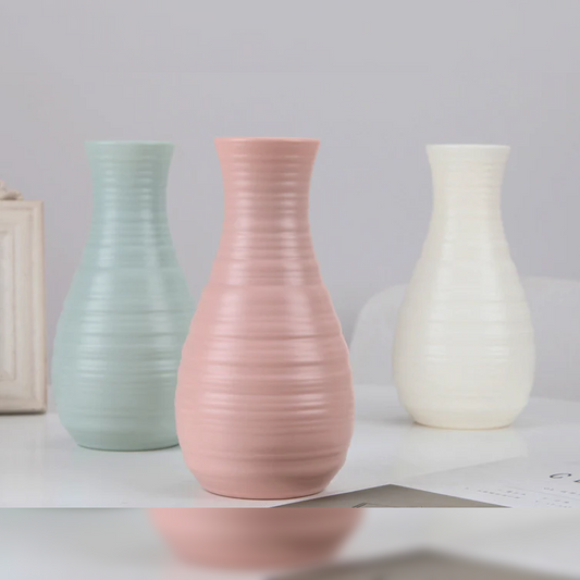 Plastic Vase Ceramic Look Lined 20 cm - Lunaz Shop