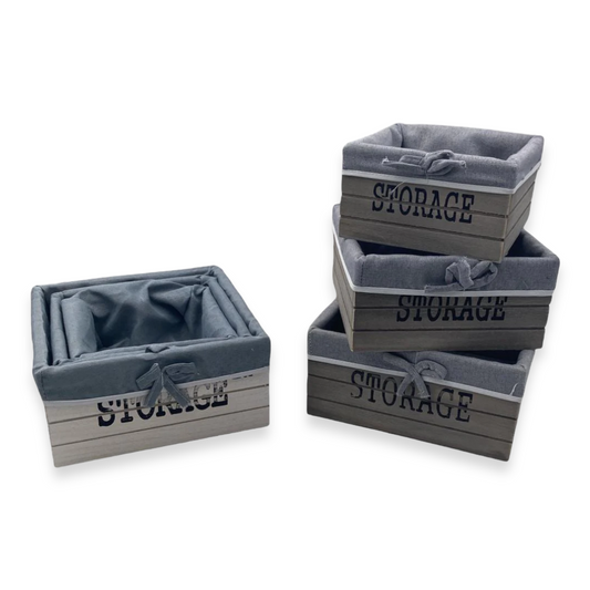 Squared Wooden Storage Basket Set of 3 - Lunaz Shop