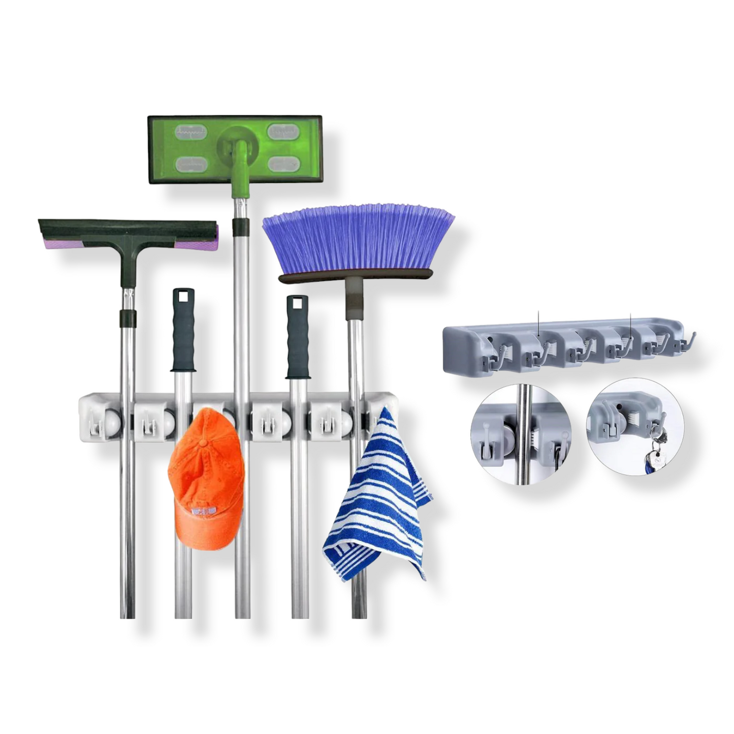 Wall Mounted Broom Holder 5 Slots 6 Hooks - Lunaz Shop