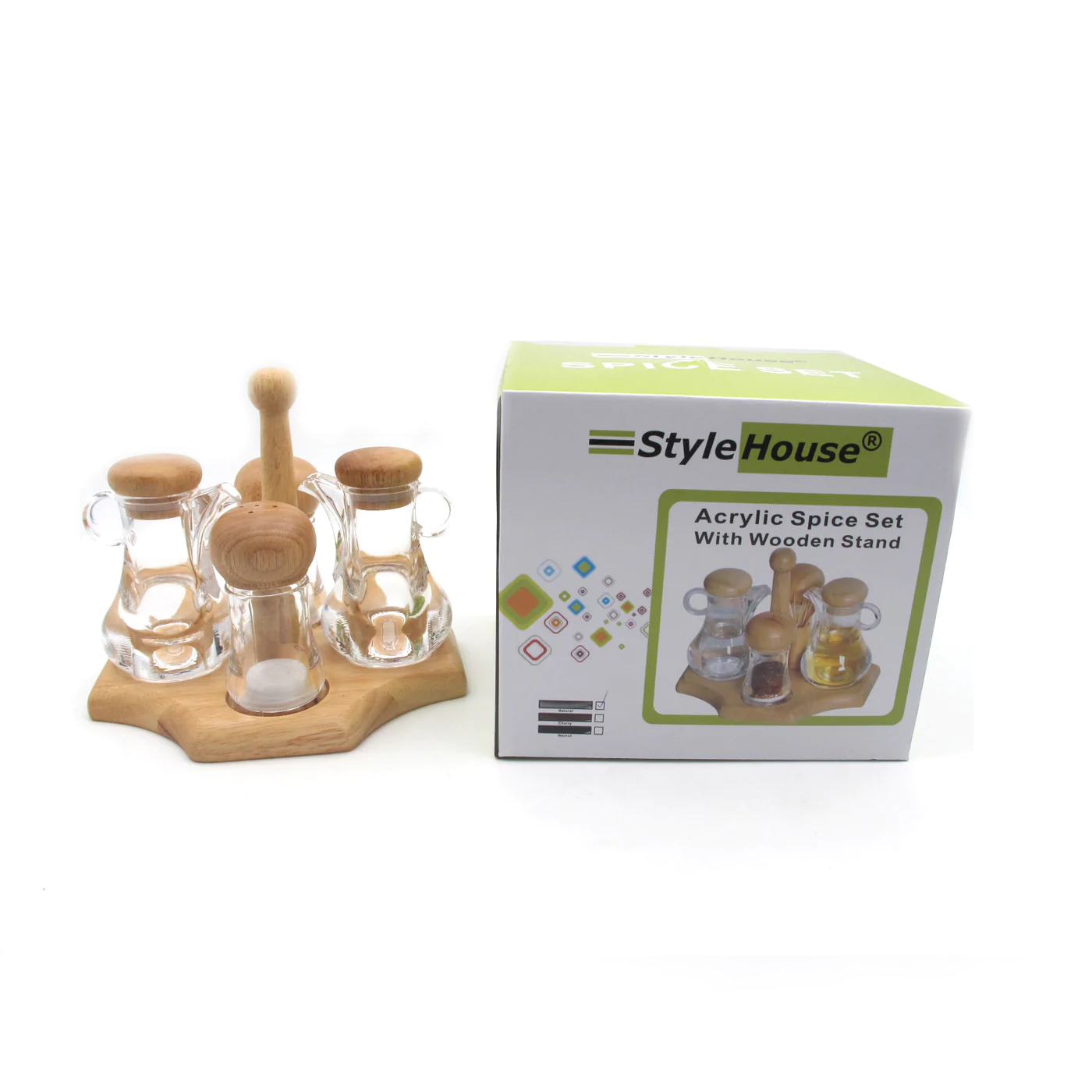 Acrylic Oil & Vinegar Set with wooden base - Lunaz Shop