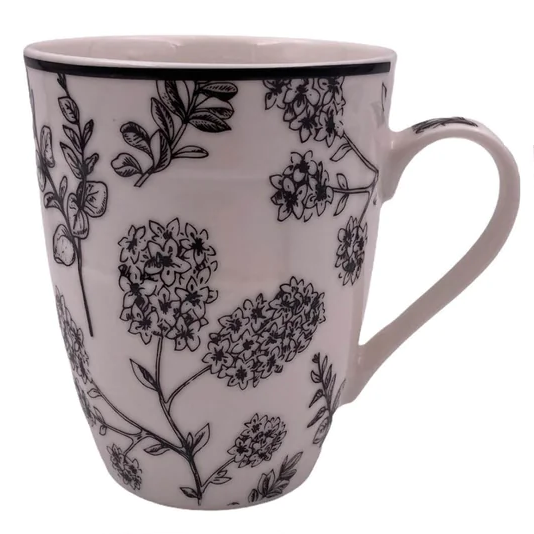 Porcelain Mug with Black Flowers - Lunaz Shop