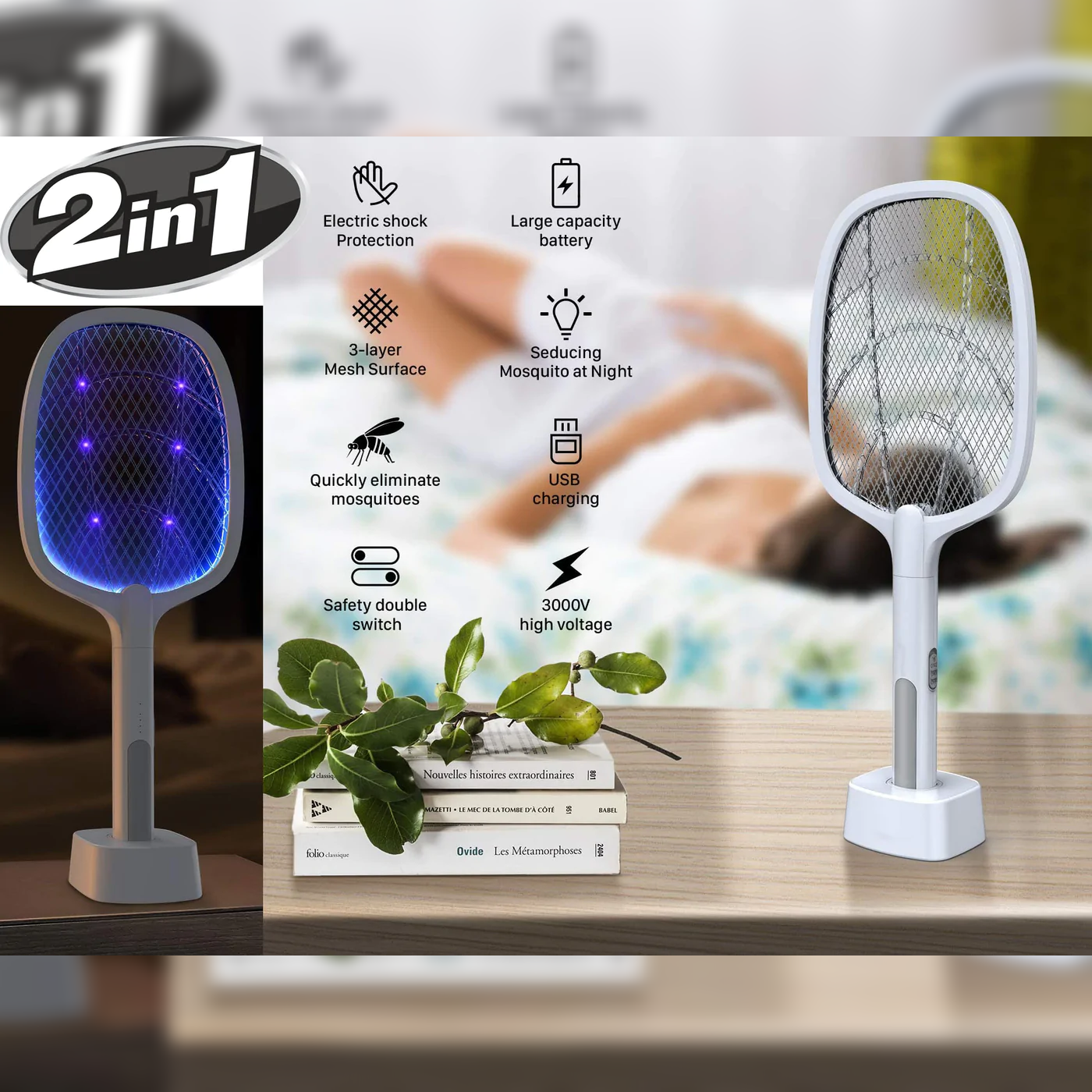 2 in 1 Electric Bug Swatter and Stand Alone Zapper - Lunaz Shop