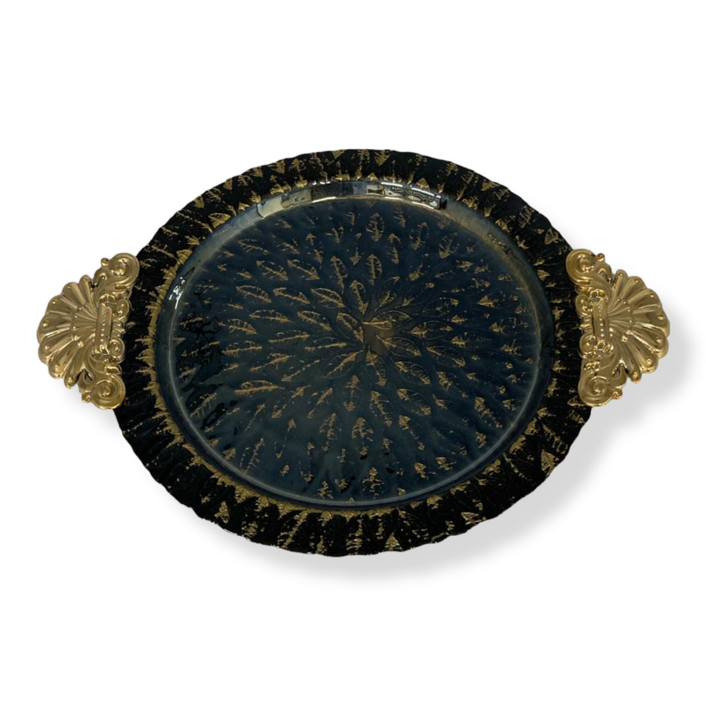 Round Glass Decorated Plate Tray 34 cm - Lunaz Shop