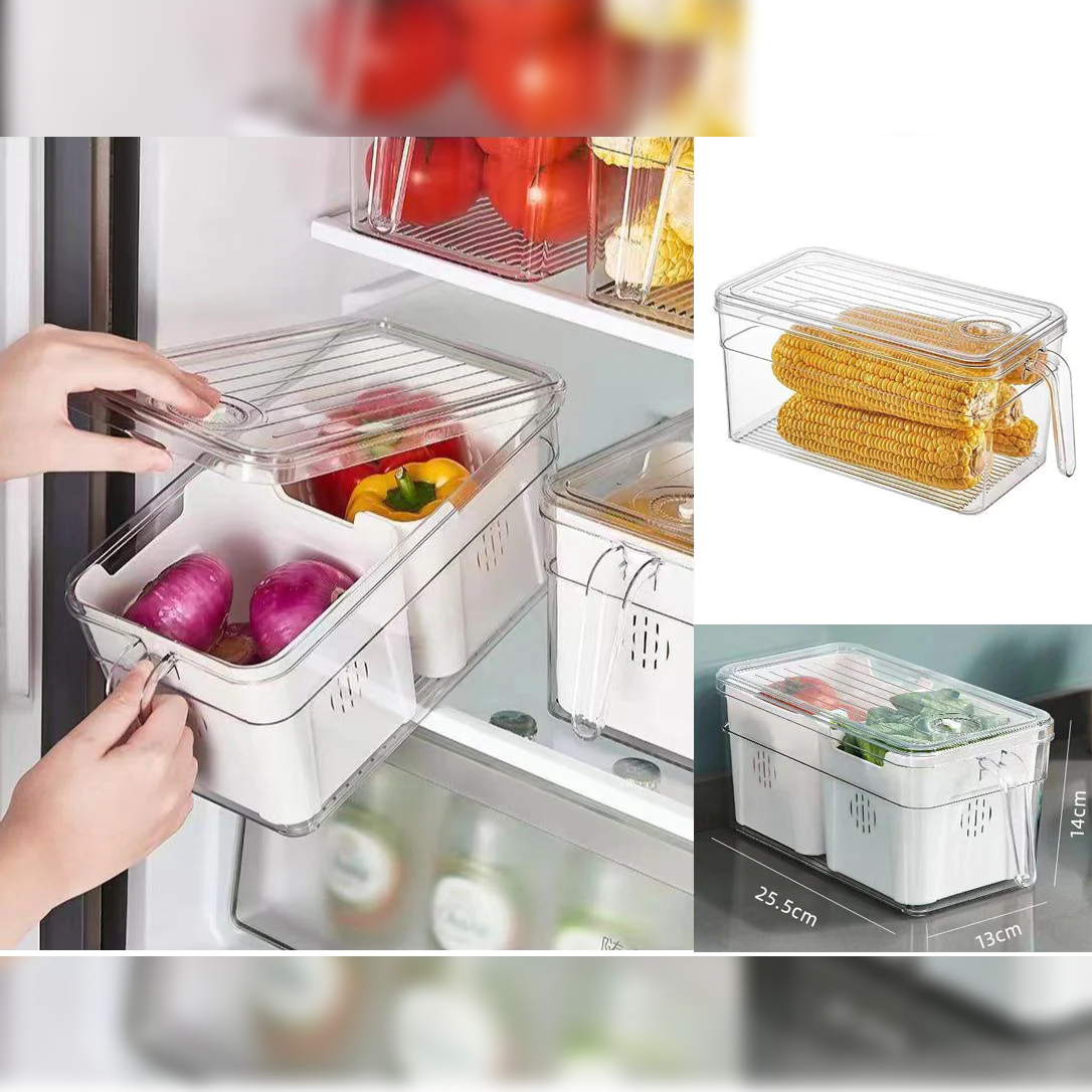Fridge Storage Box w 2 Strainers & Cover & Handle - Lunaz Shop