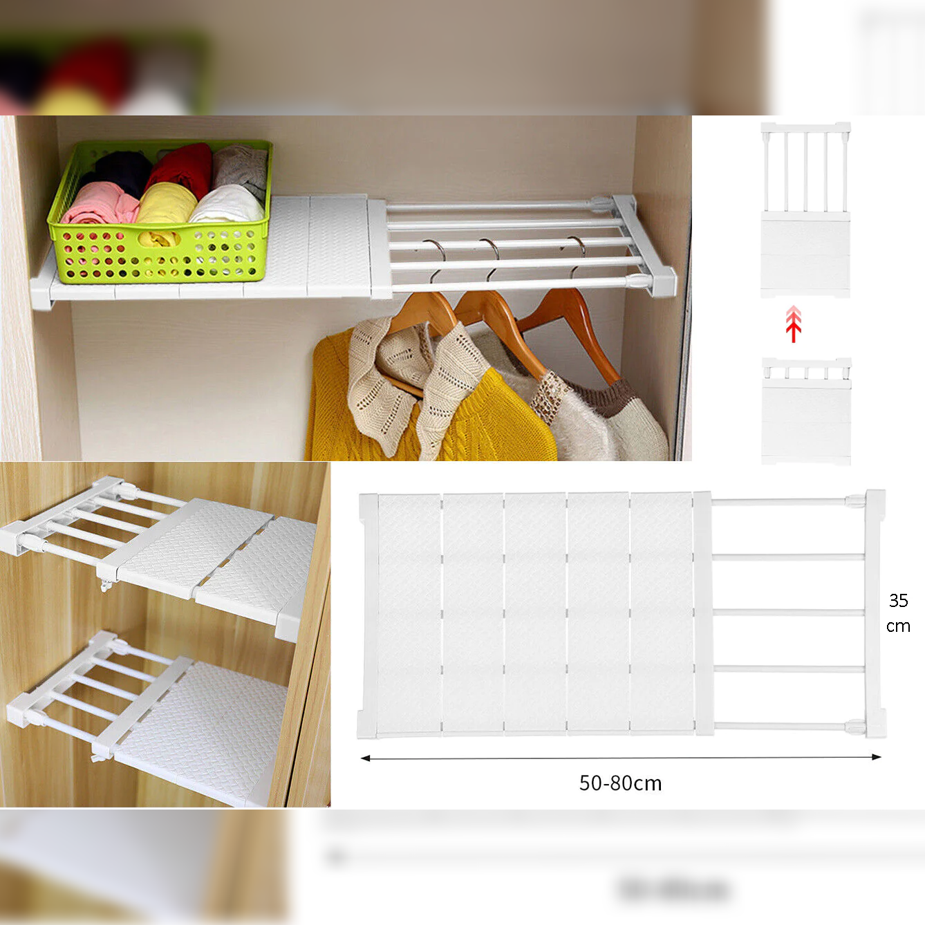 DIY Extendable Closet Cabinet Wardrobe Shelf 50 to 80 cm - Lunaz Shop