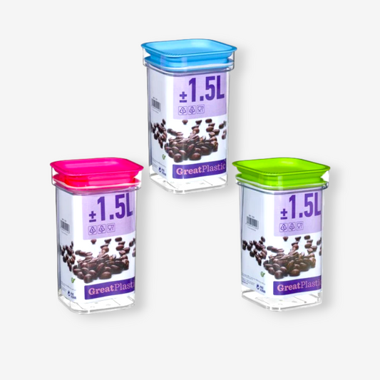 Plastic Squared Jar with Colorful Lid - 1.5 lt - Lunaz Shop