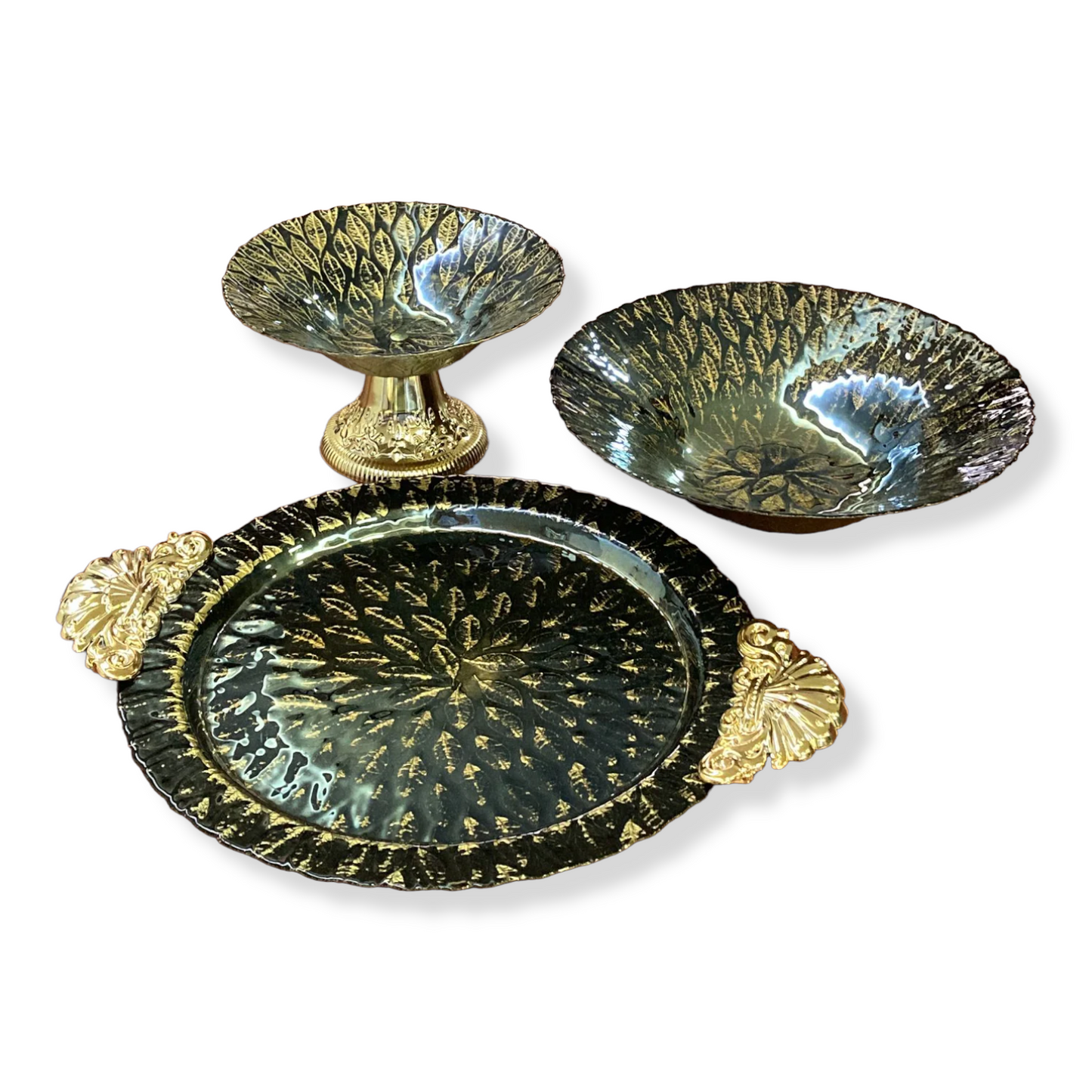 Round Glass Decorated Plate Tray 34 cm - Lunaz Shop