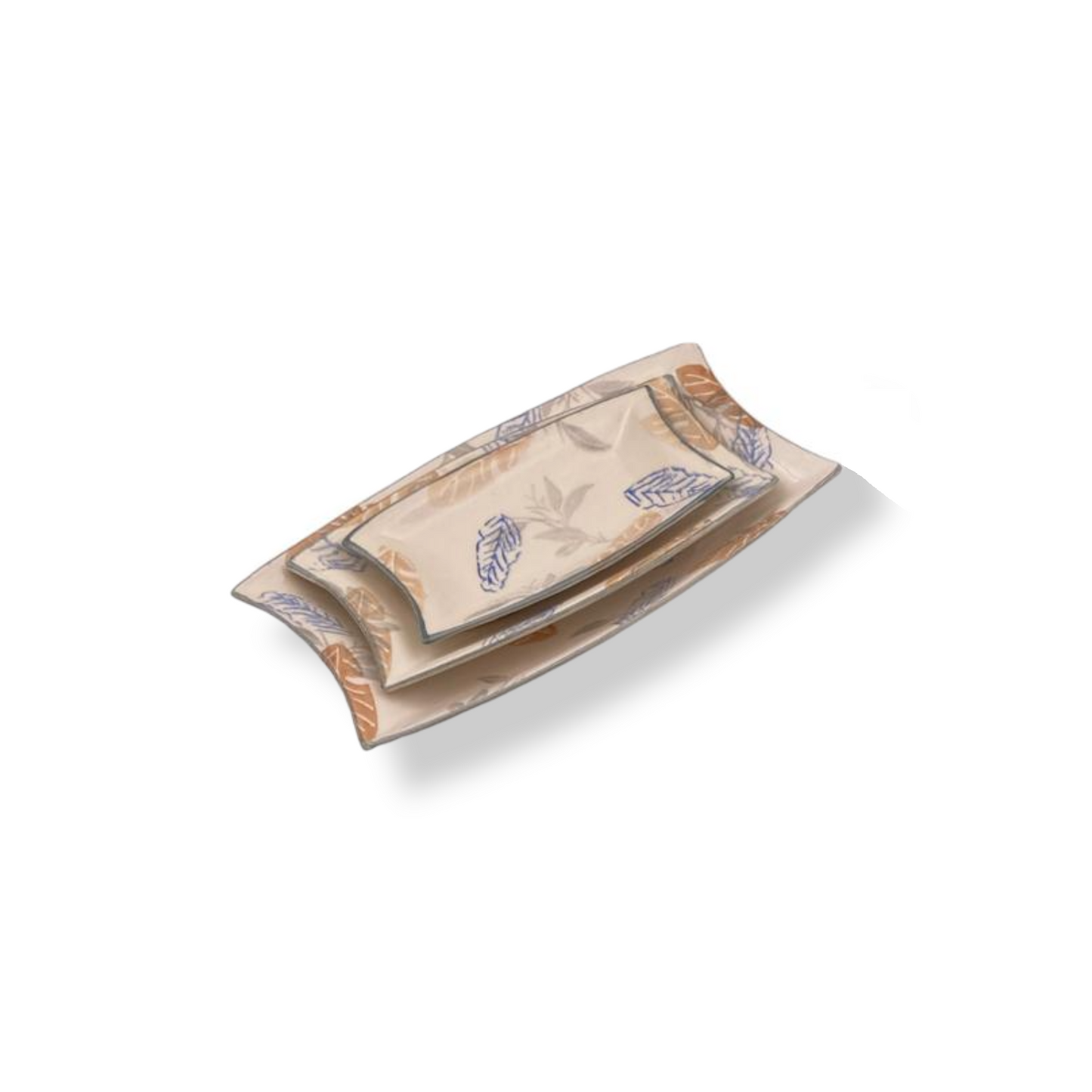 Decorated Ceramic Rectangular Plates Set of 3 - Lunaz Shop
