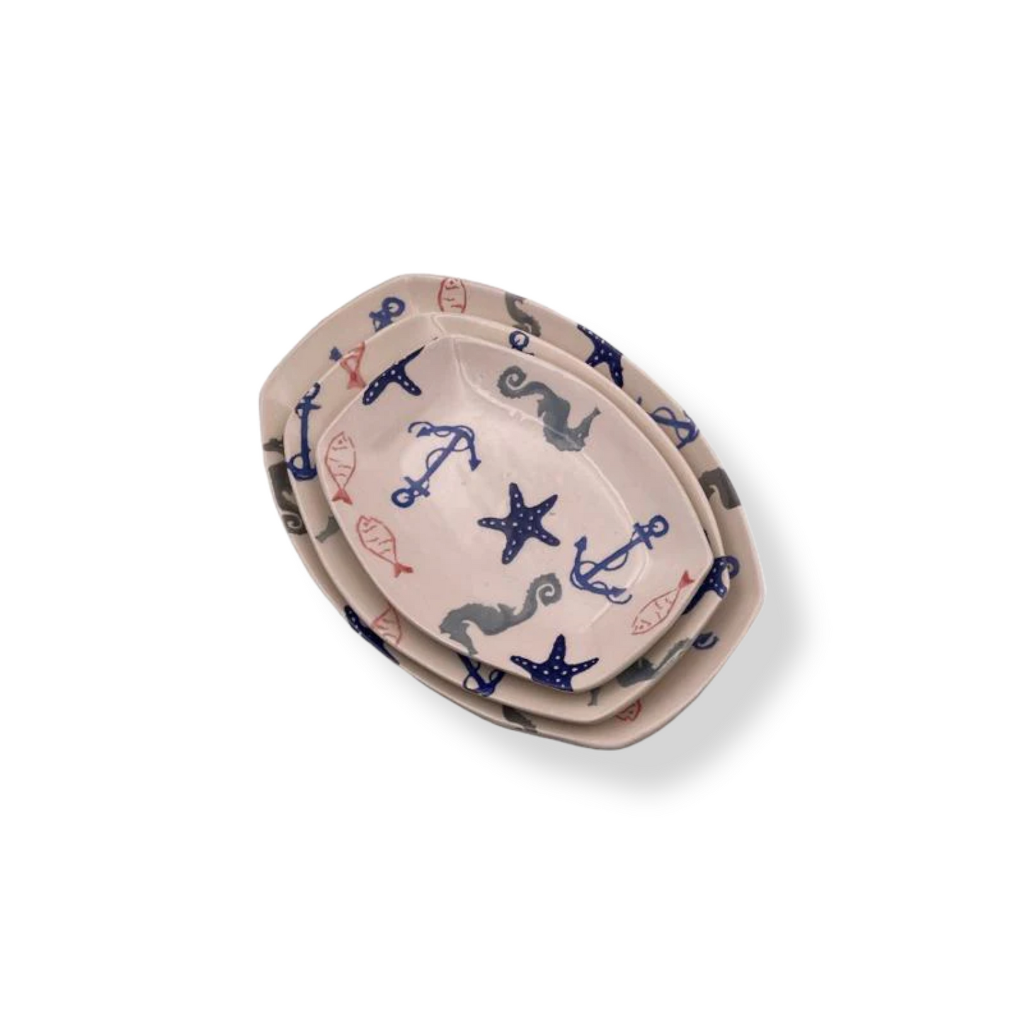 Decorated Ceramic Oval Plates Set of 3 - Lunaz Shop