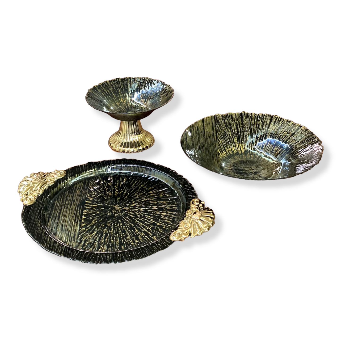 Round Glass Decorated Plate Tray 34 cm - Lunaz Shop