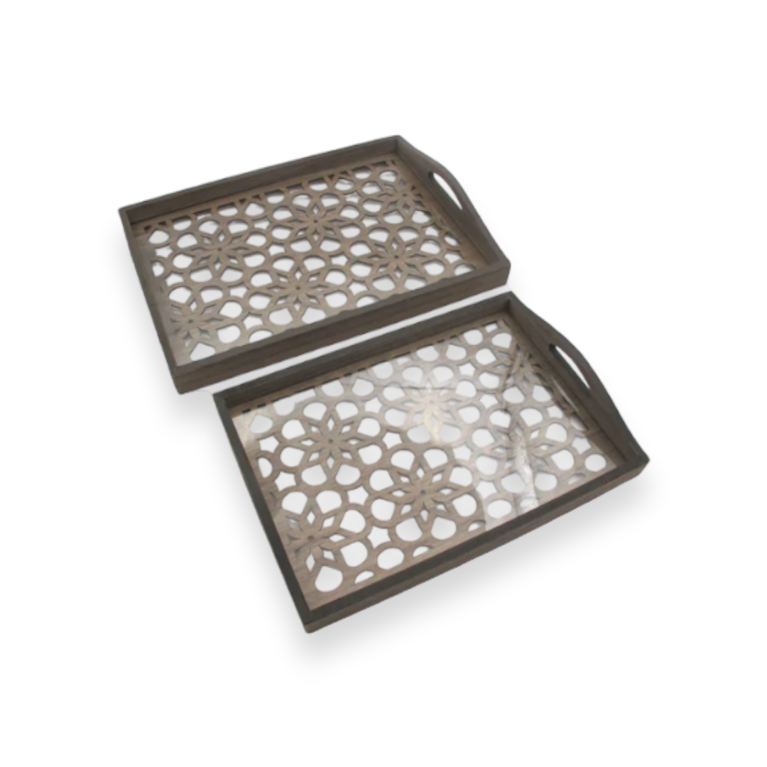 Set of 2 engraved wooden trays - Lunaz Shop