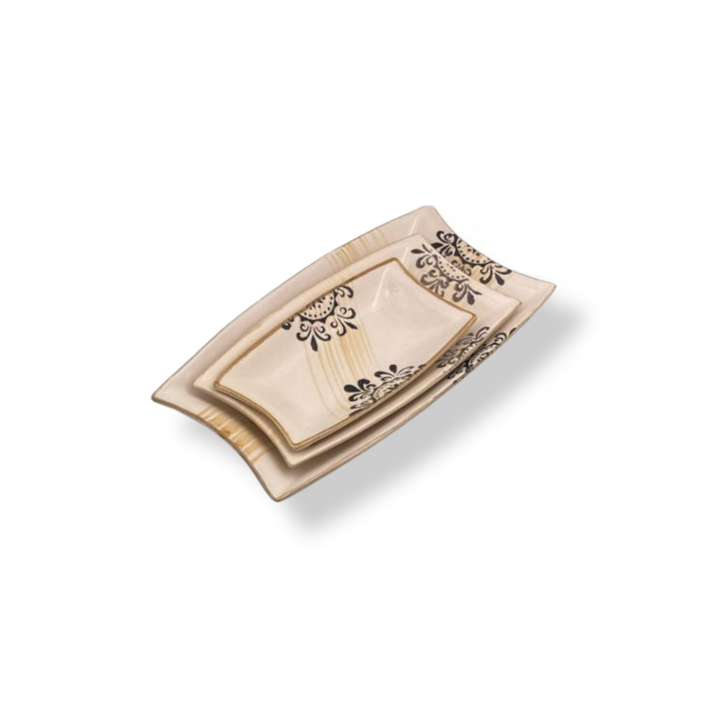Decorated Ceramic Rectangular Plates Set of 3 - Lunaz Shop