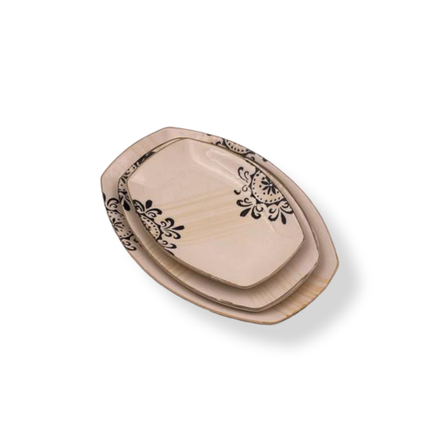 Decorated Ceramic Oval Plates Set of 3 - Lunaz Shop