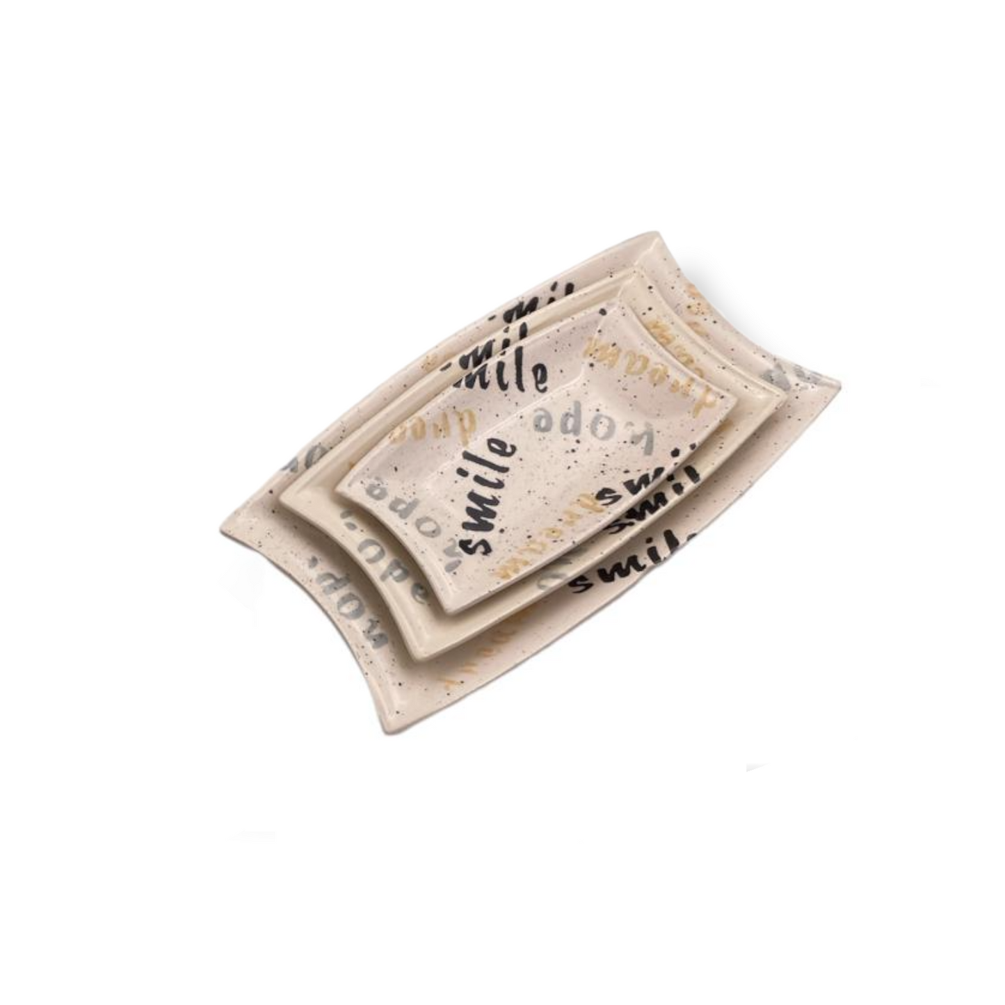 Decorated Ceramic Rectangular Plates Set of 3 - Lunaz Shop