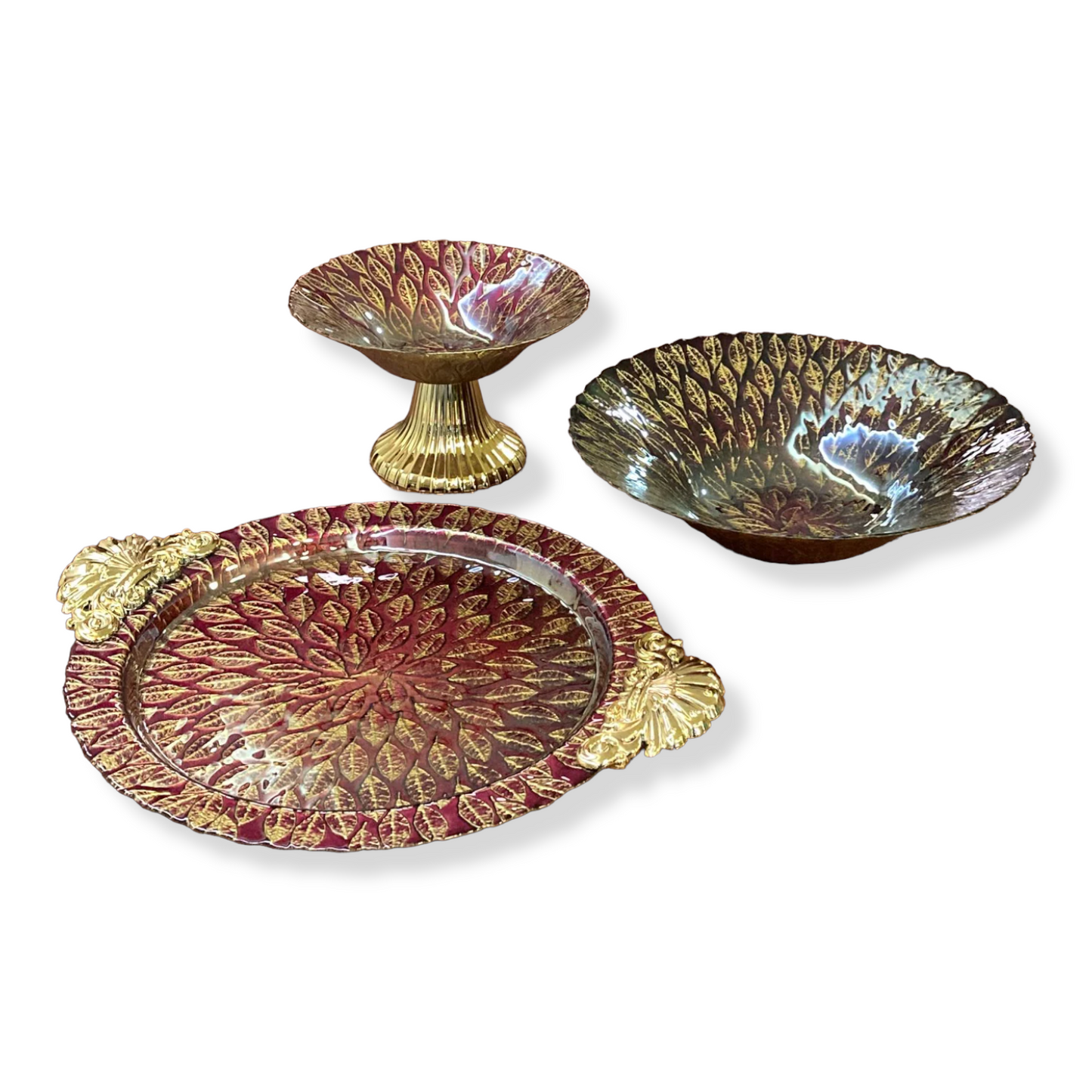 Round Glass Decorated Plate Tray 34 cm - Lunaz Shop