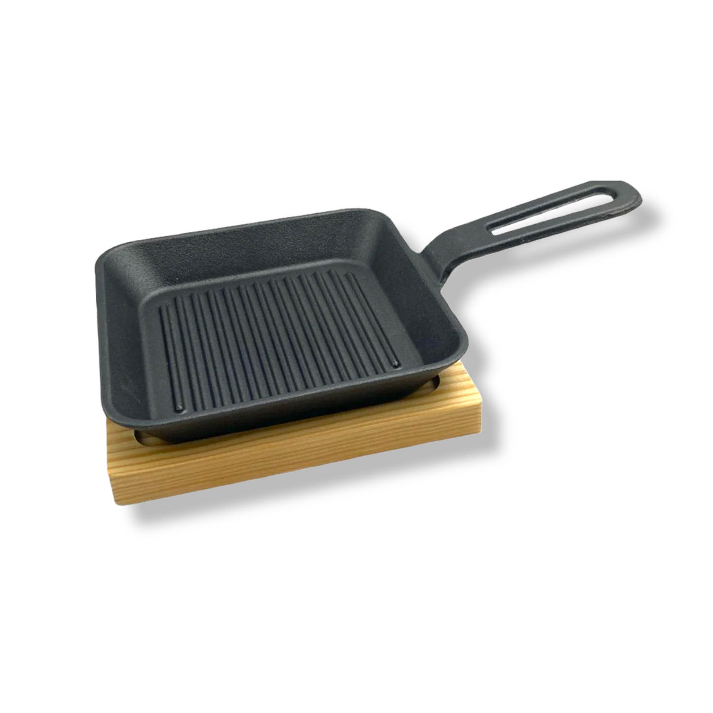 Cast iron squared sizzling platter with wooden board - Lunaz Shop