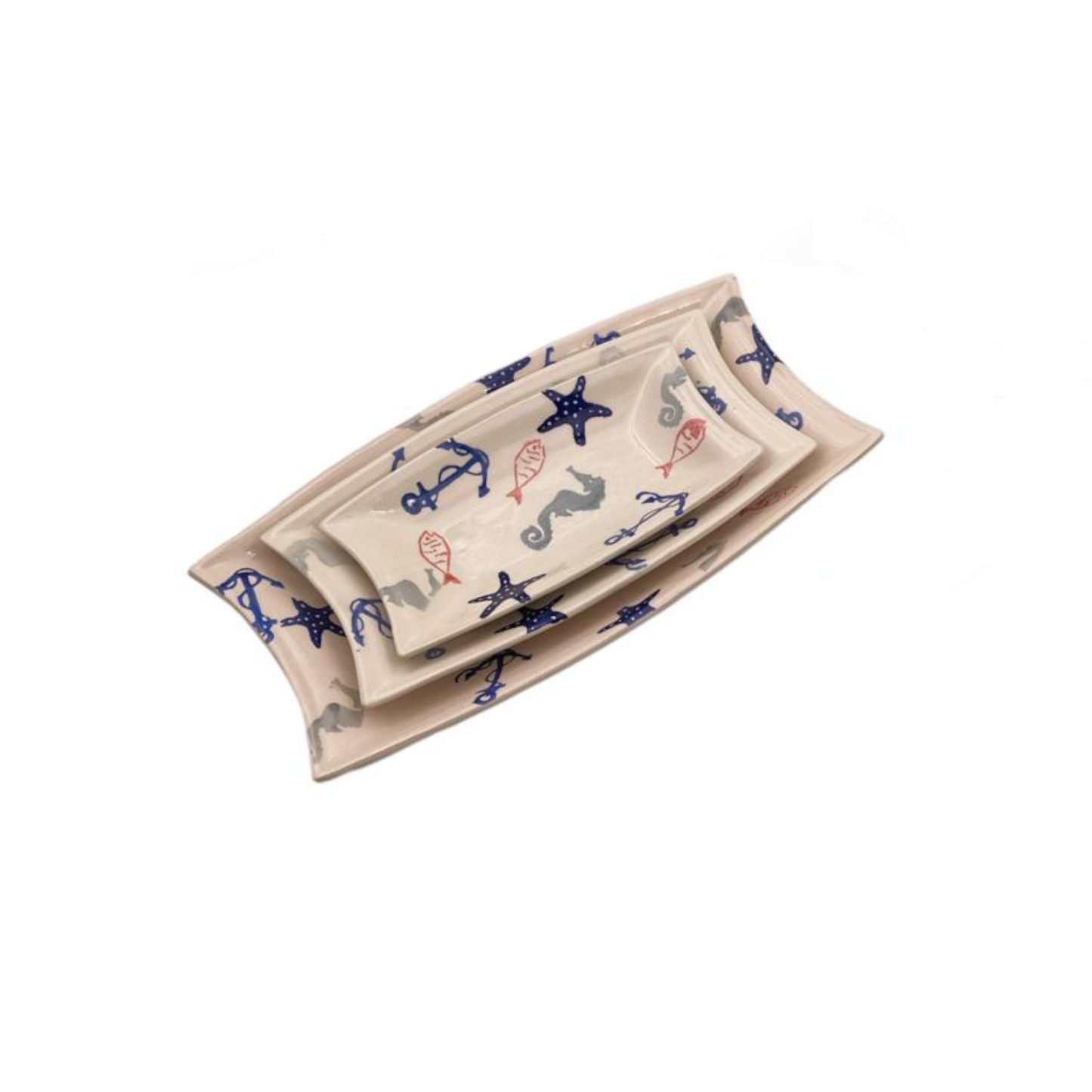 Decorated Ceramic Rectangular Plates Set of 3 - Lunaz Shop