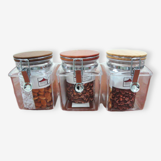 Squared Acrylic Jar with wooden lid; 1 lt - Lunaz Shop