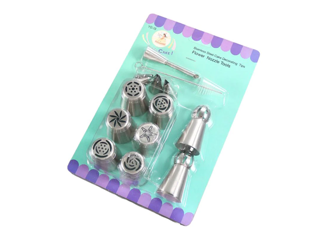 12 Stainless Steel Cream Bag Decoration Heads With Brush - Lunaz Shop