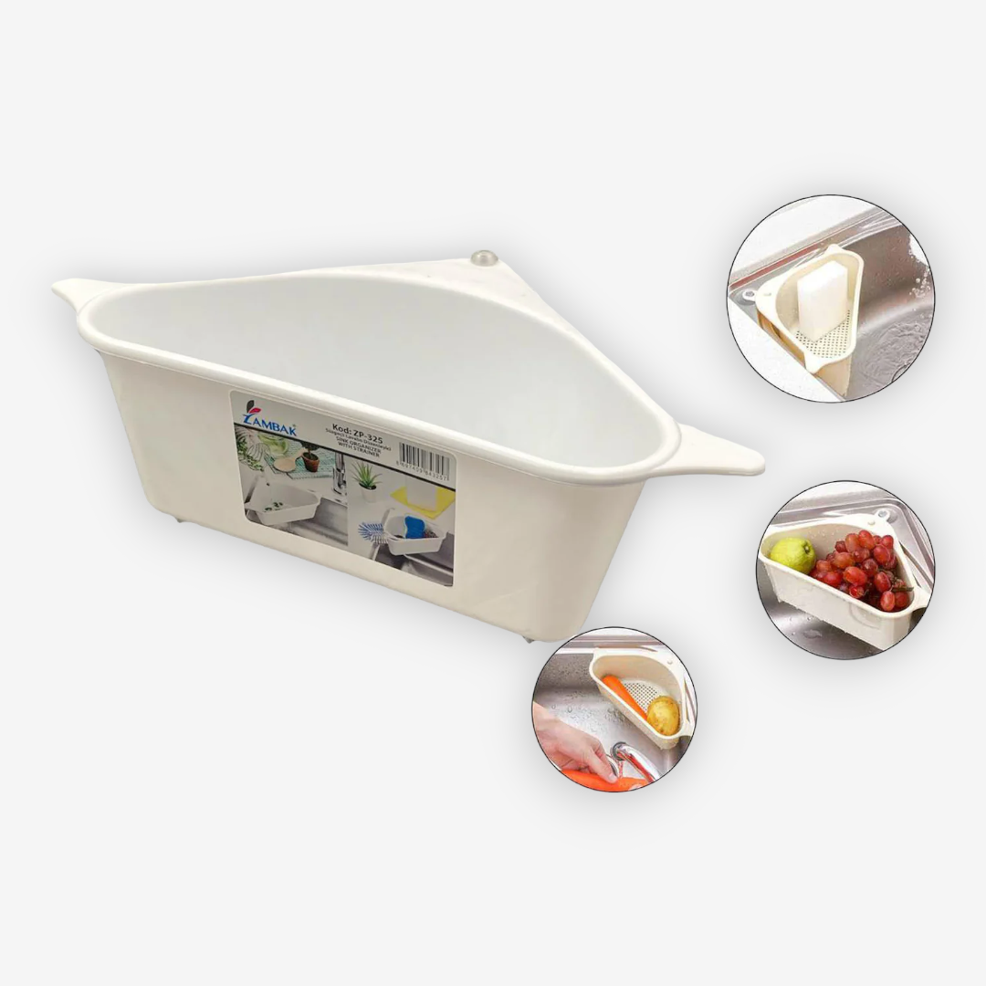 Plastic corner sink organizer with strainer - Lunaz Shop