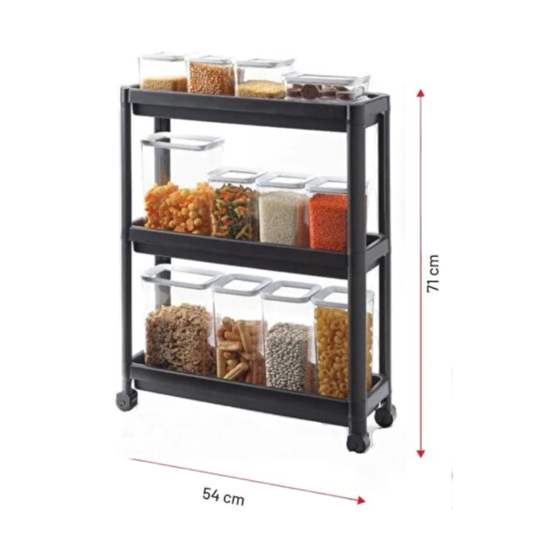 3 Tiers Narrow Shelf Unit with Wheels - Lunaz Shop
