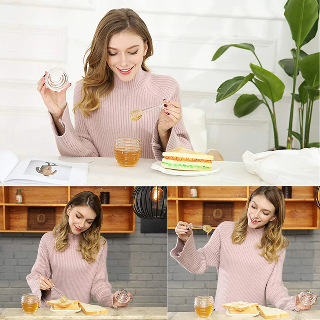 Plastic Honey jar with dipper - Lunaz Shop