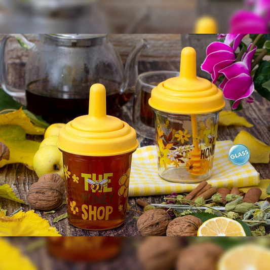 Glass Decorated Honey Jar with Honey Spoon - Lunaz Shop