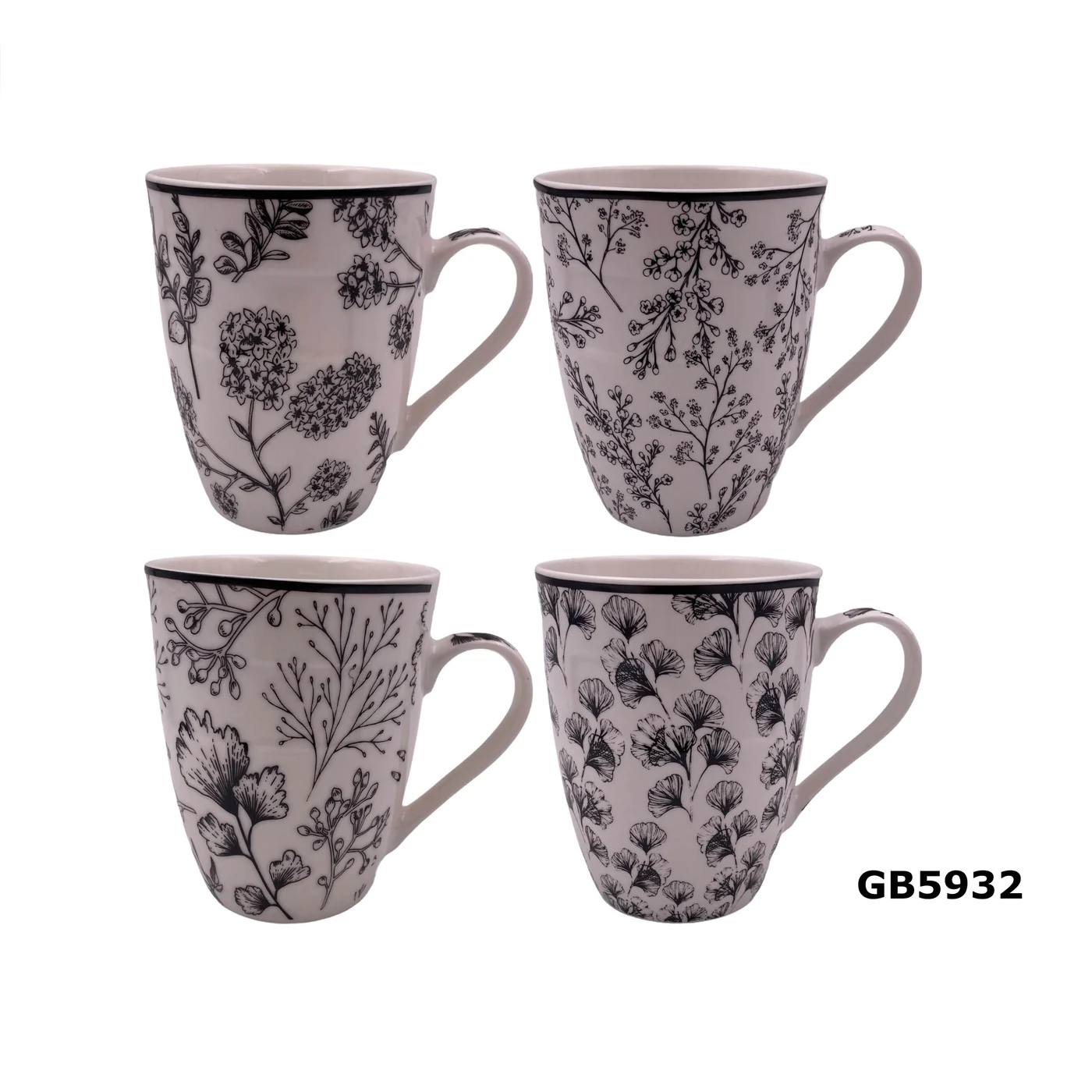 Porcelain Mug with Black Flowers - Lunaz Shop