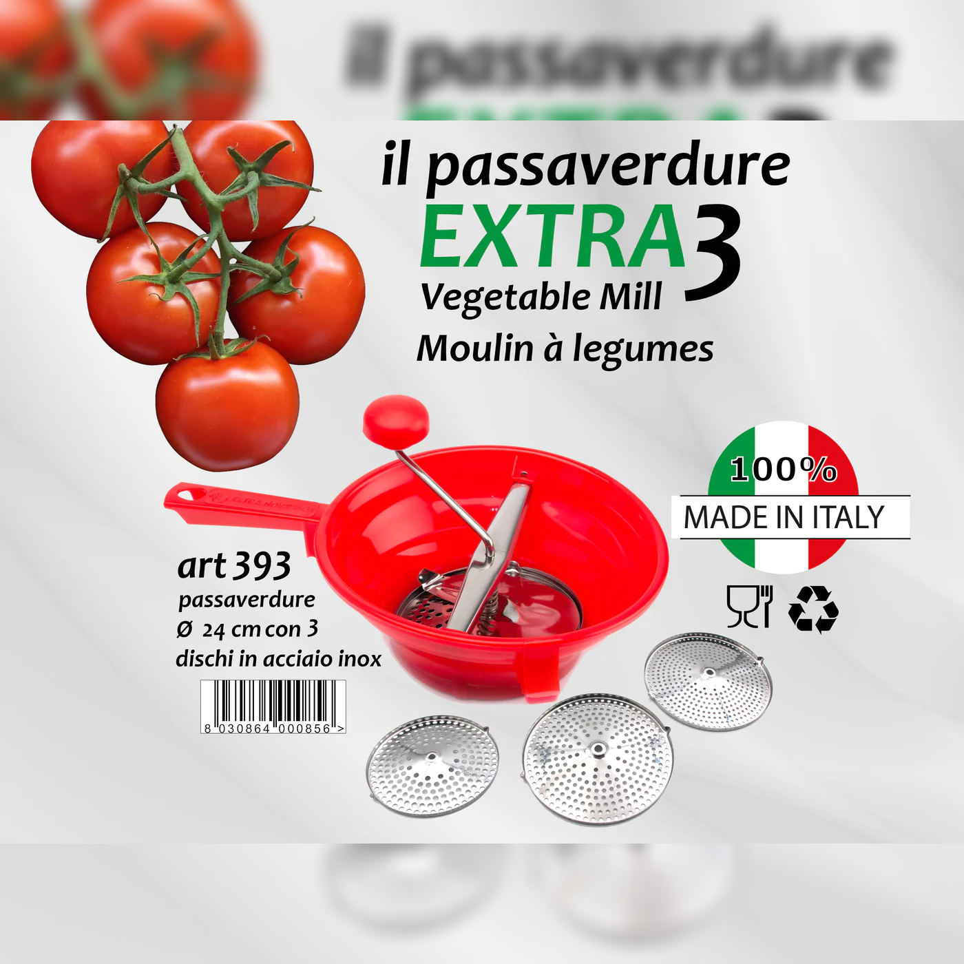 Plastic Vegetable Mill "Extra 3" 24 cm with Three Blades - Lunaz Shop
