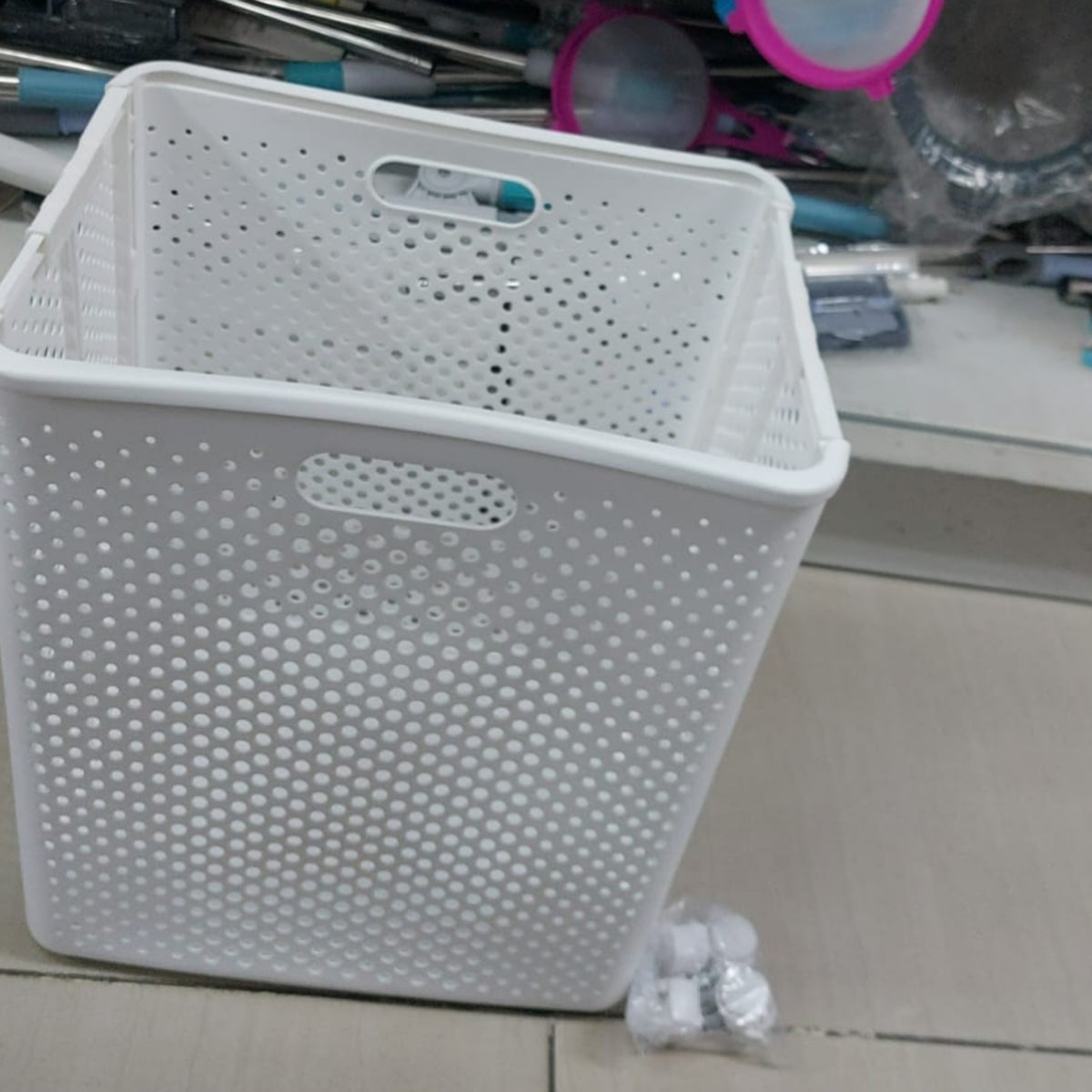 Collapsible Plastic Laundry Basket with Wheels