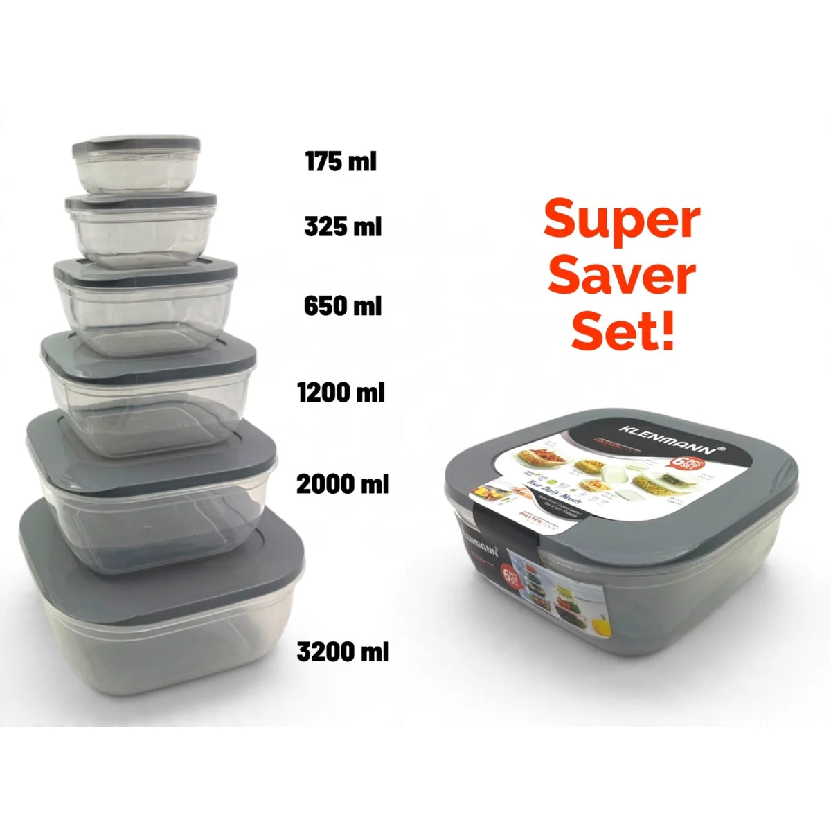 Klenmann Square Super Saver Food Storage Set of 6