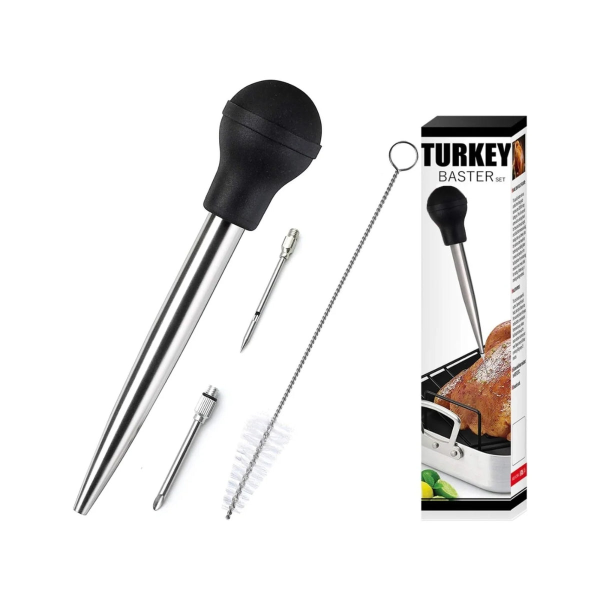 Stainless Steel Turkey Baster With Cleaning Brush