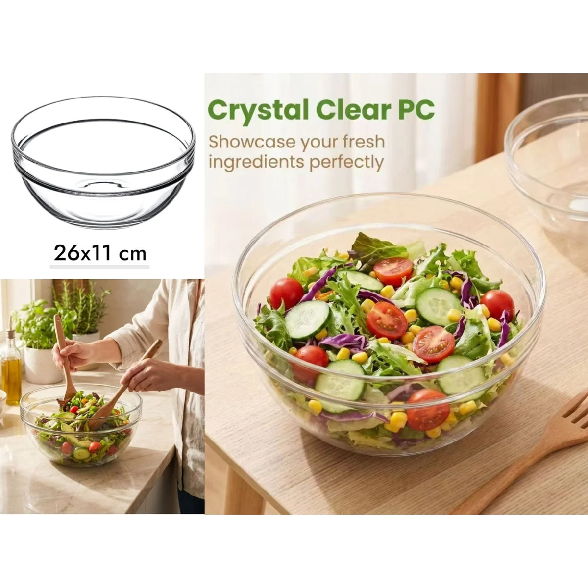 Crystal Clear Unbreakable PC Salad Bowl 26 cm
