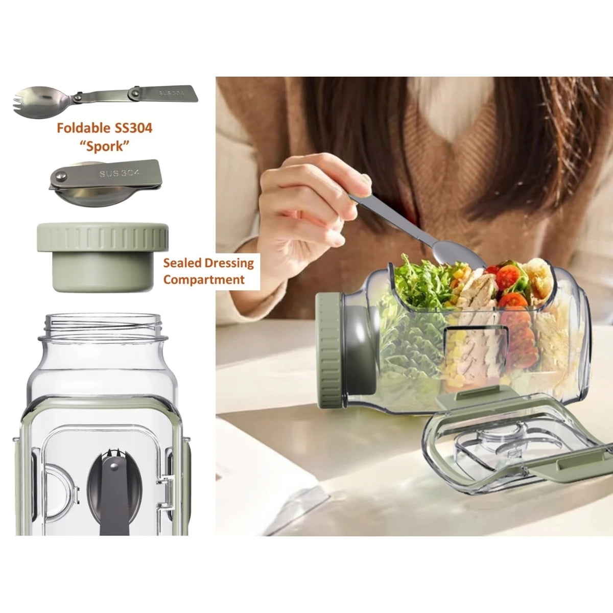 Dosthoff Portable Salad Jar with Side Opening & "Spork"