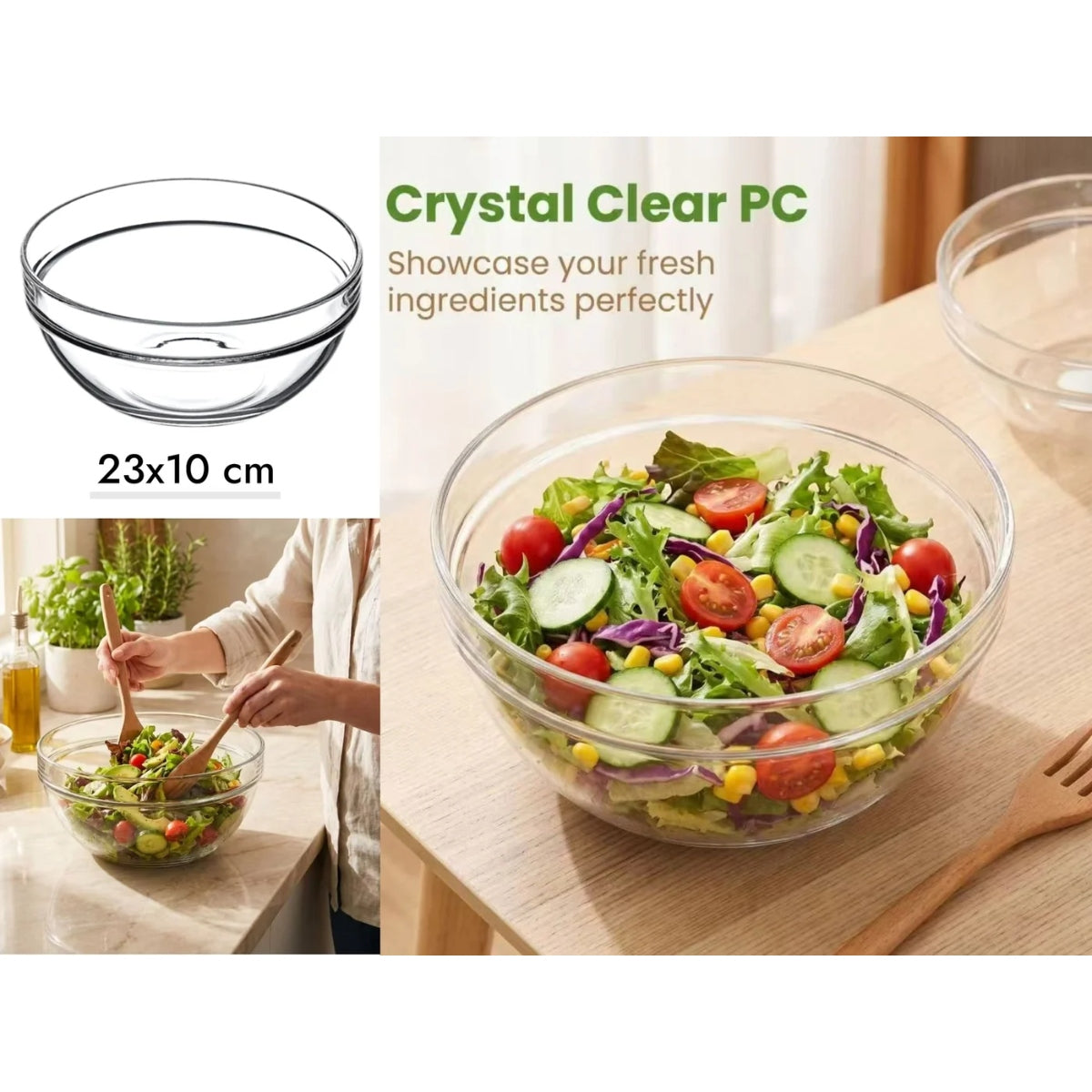 Crystal Clear Unbreakable PC Salad Bowl 23 cm