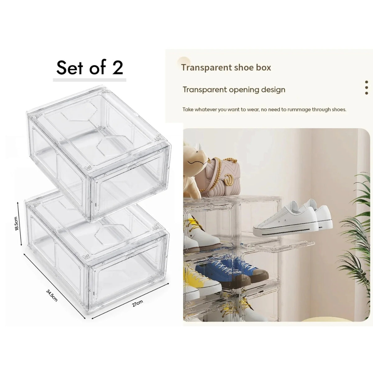 Set of 2 Transparent Door Opening Shoe Box