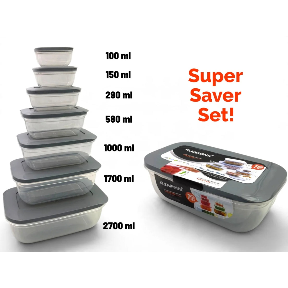 Klenmann Rectangular Super Saver Food Storage Set of 7