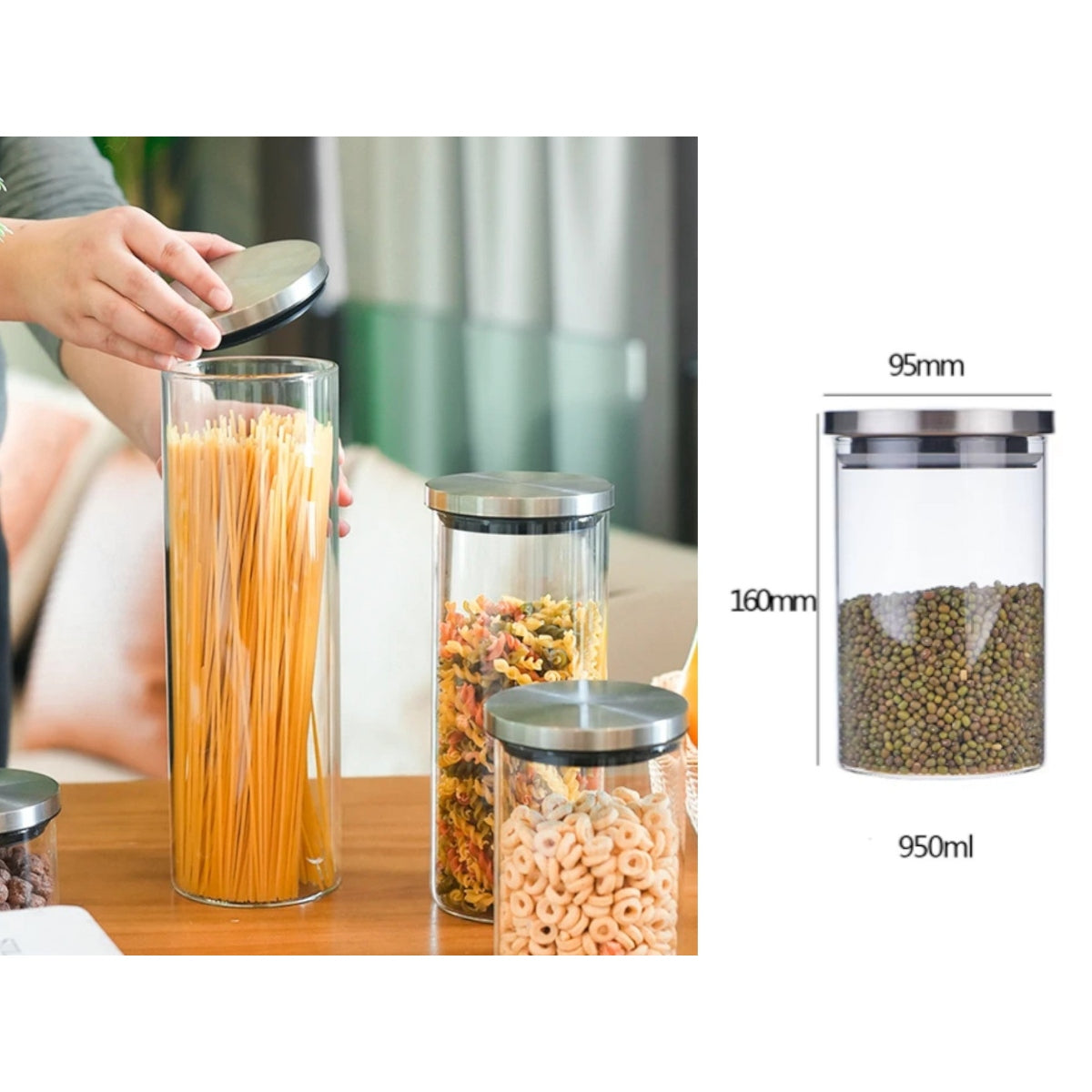 Borosilicate Glass Round Jar Stainless Steel Cover 950ml