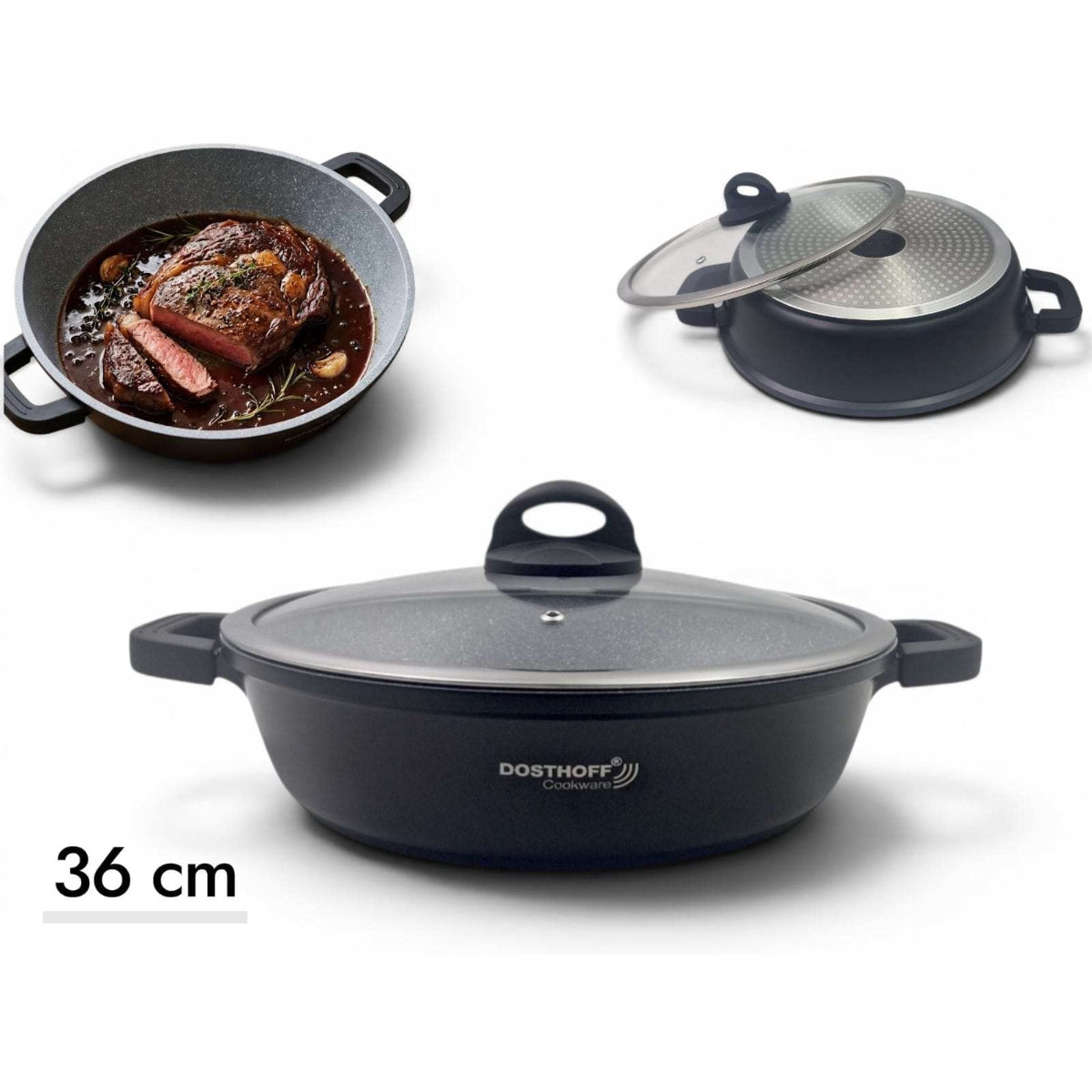DOSTHOFF INDUCTION MASTER LOW CASSEROLE BLACK 36CM 7.6 L