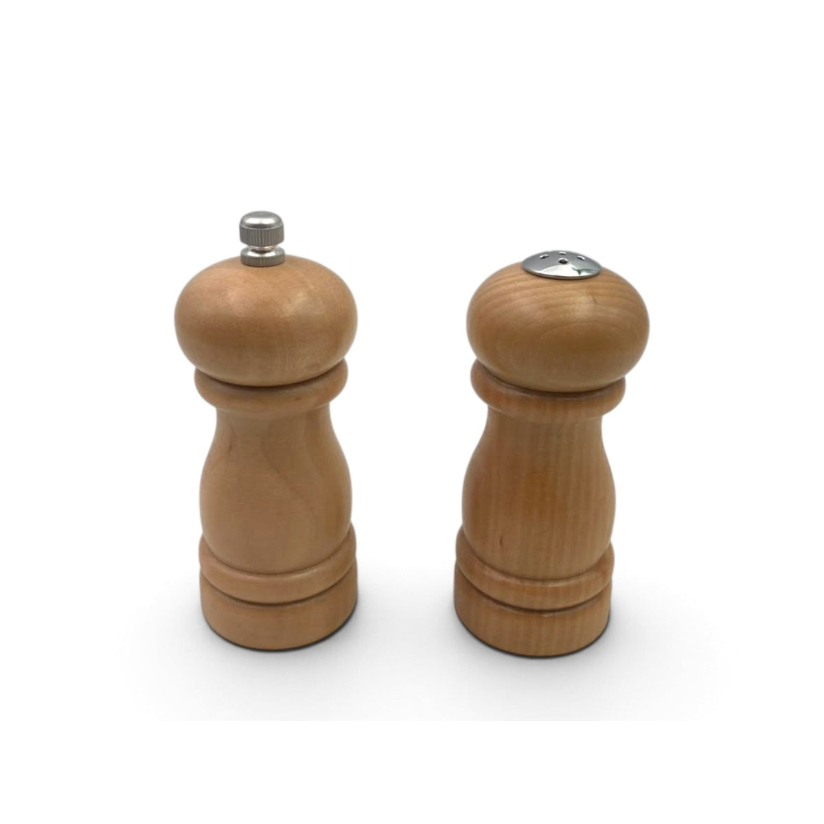 Set of Two Rubber Wood Salt Shaker & Pepper Mill 12cm