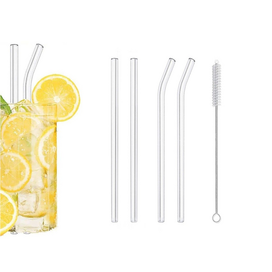Set of 4 Glass Straws with cleaning brush