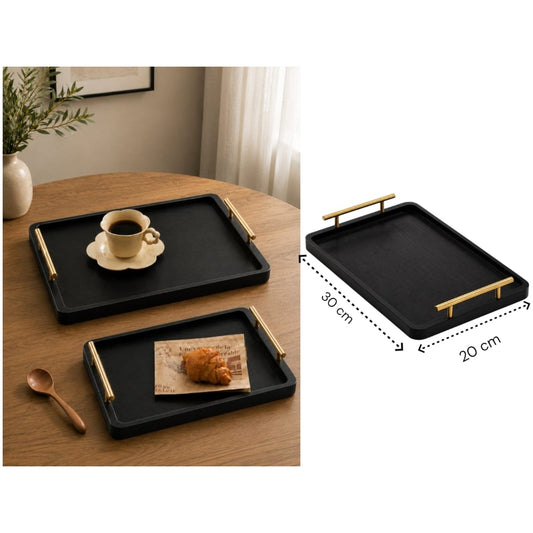 High Quality Small Black Wooden Tray with Golden Handles