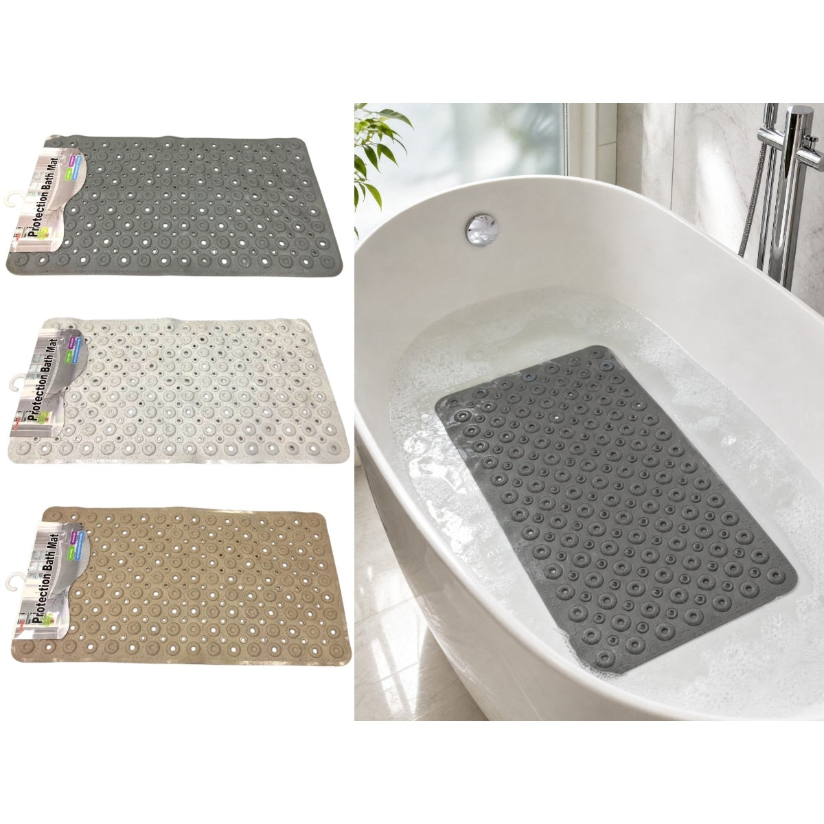 PVC Circles Non Slip Protection Bath Mat 68x37 cm