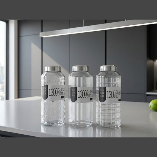 Slim Design Large Water Glass Bottle 1.3 L with SS Cover