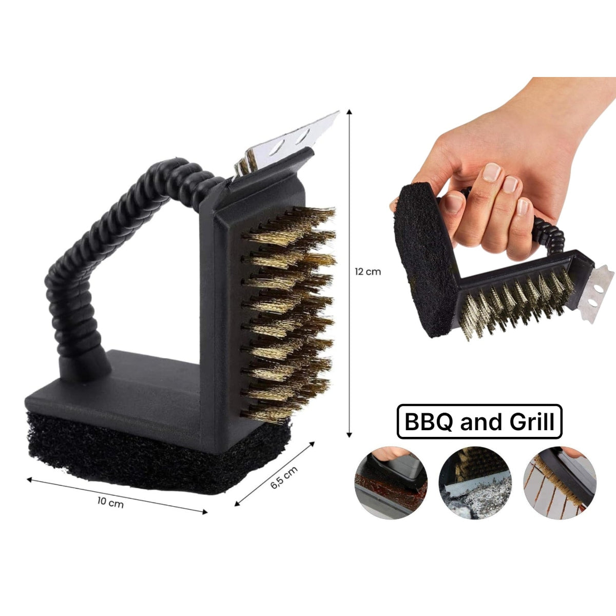 3 in 1 Grill Brush with Short Handle