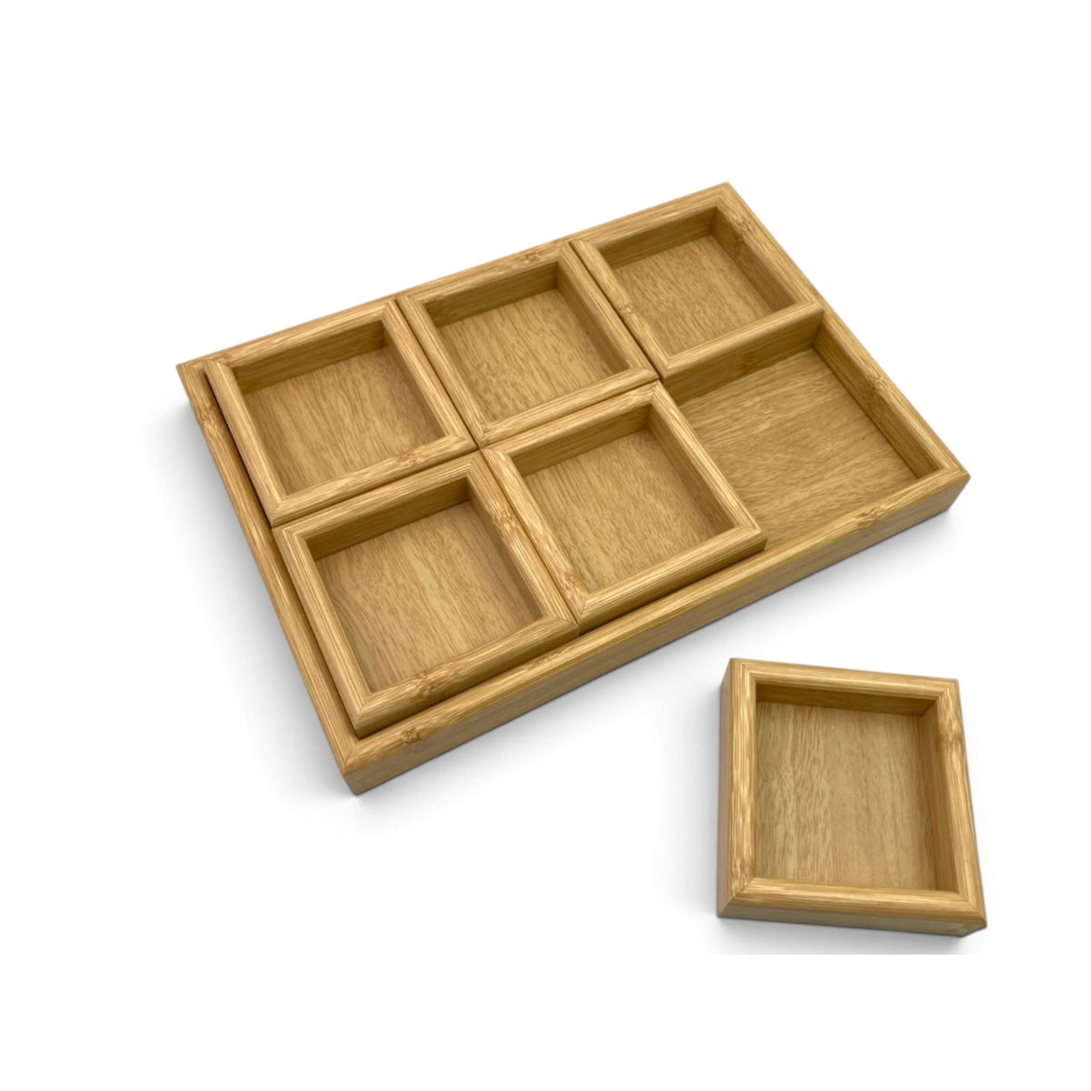 Set of 7 MDF Trays with Bamboo Color