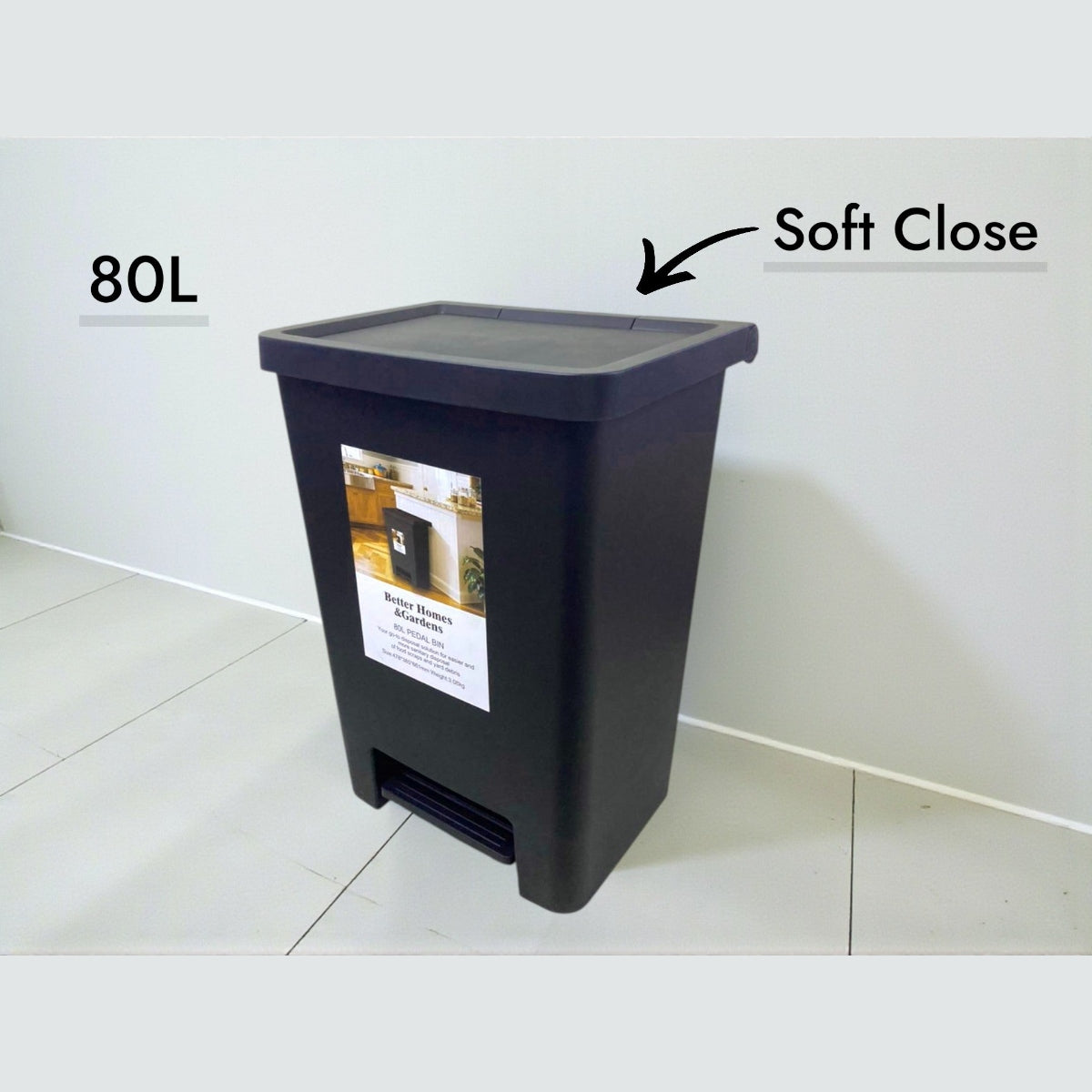 Soft Close Heavy Duty Plastic Pedal Dustbin 80L