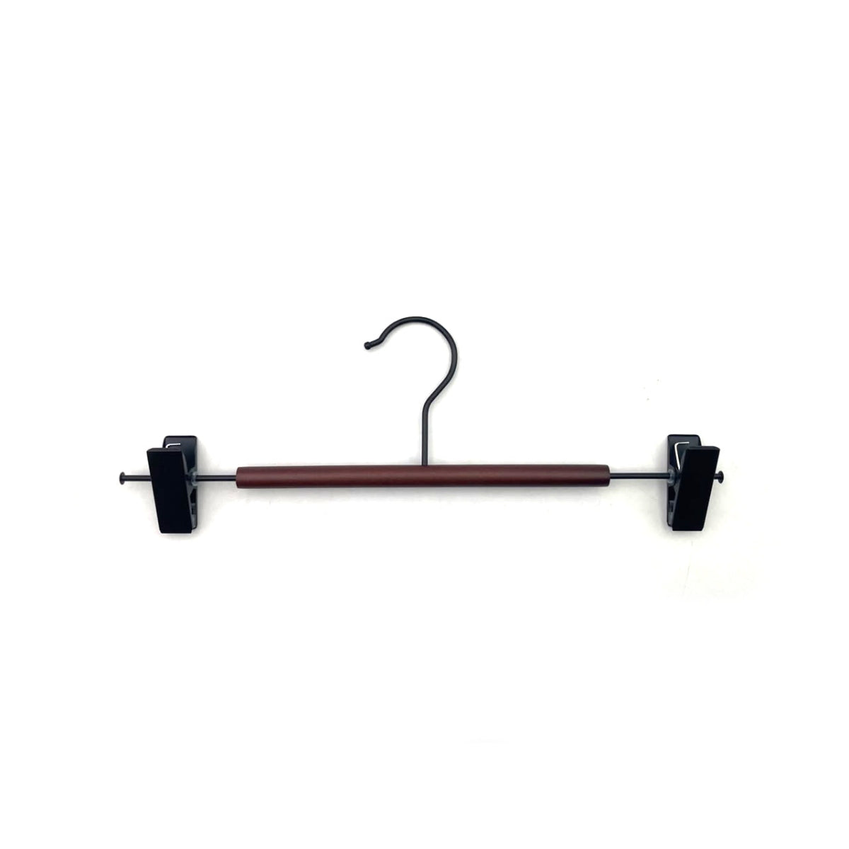 Luxury Matte Black Iron Hanger With 2 Clips Brown Wood