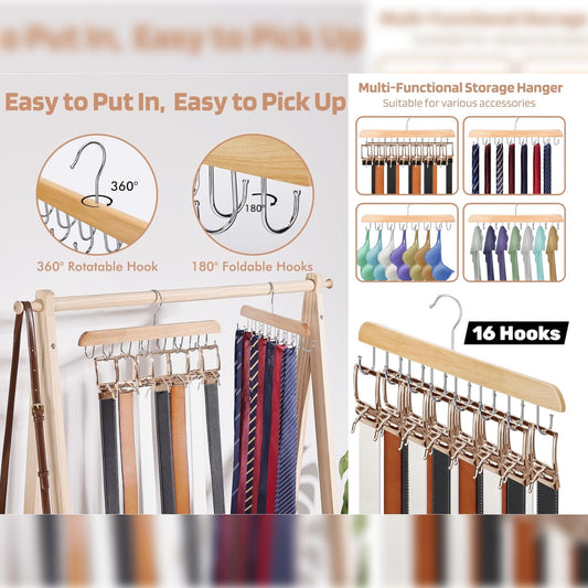 Wooden Belts Hanger with 16 hooks